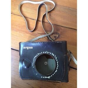 Vintage Mid Century Argus Brown Leather Cowhide Camera Case w/ Strap USA Made